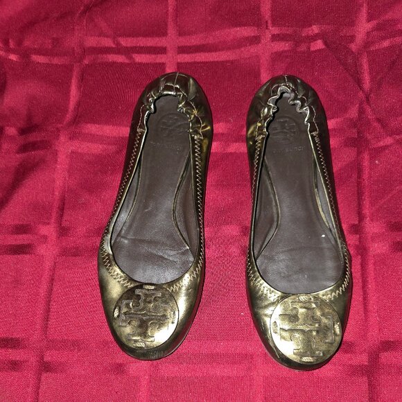 Tory Burch, Gold Toned Ballet Flats, USED, Women's Size 9 - Picture 1 of 5